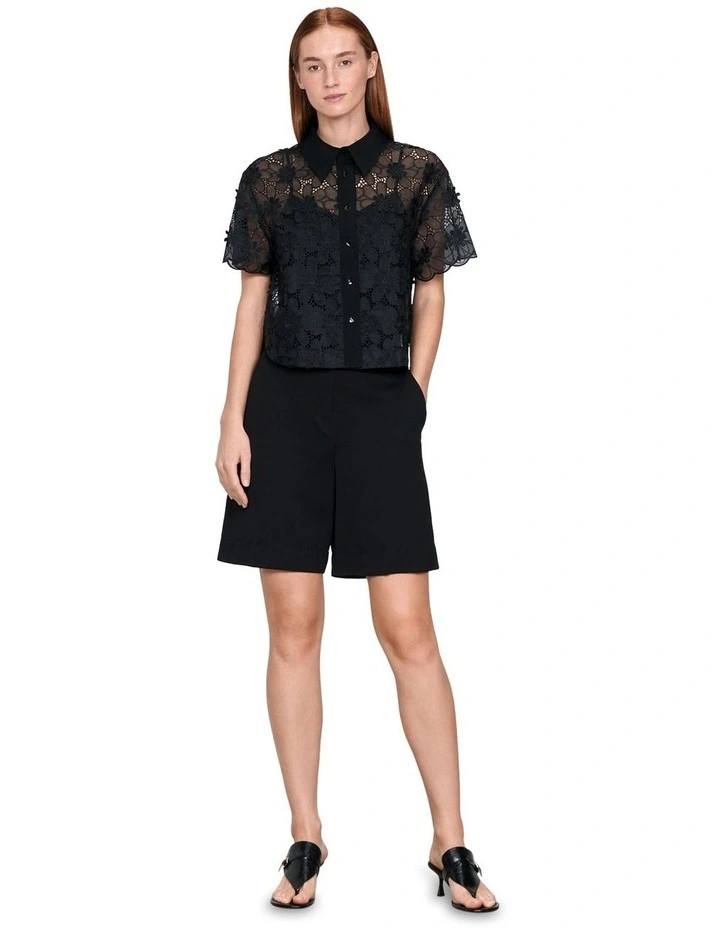 Daisy Embroidery Shirt in Black image 1