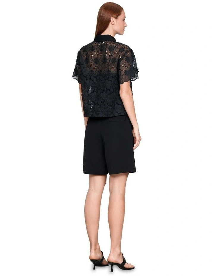 Daisy Embroidery Shirt in Black image 2