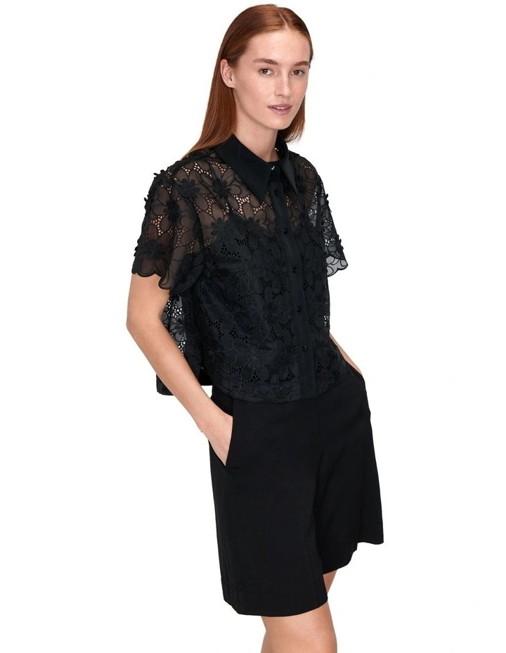 Daisy Embroidery Shirt in Black image 3