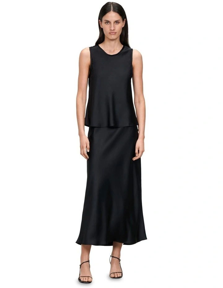 Lustre Satin Bias Skirt in Black image 1