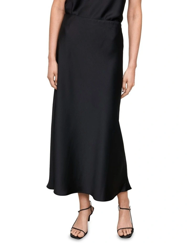 Lustre Satin Bias Skirt in Black image 2