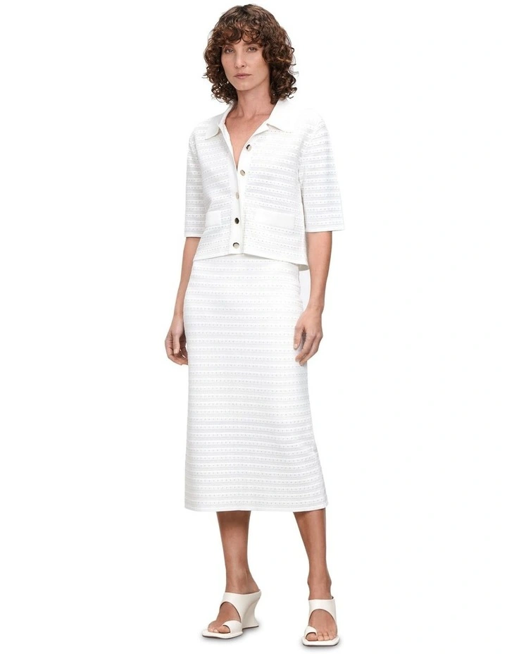 Lurex Pointelle Stripe Cardigan in Ivory image 1
