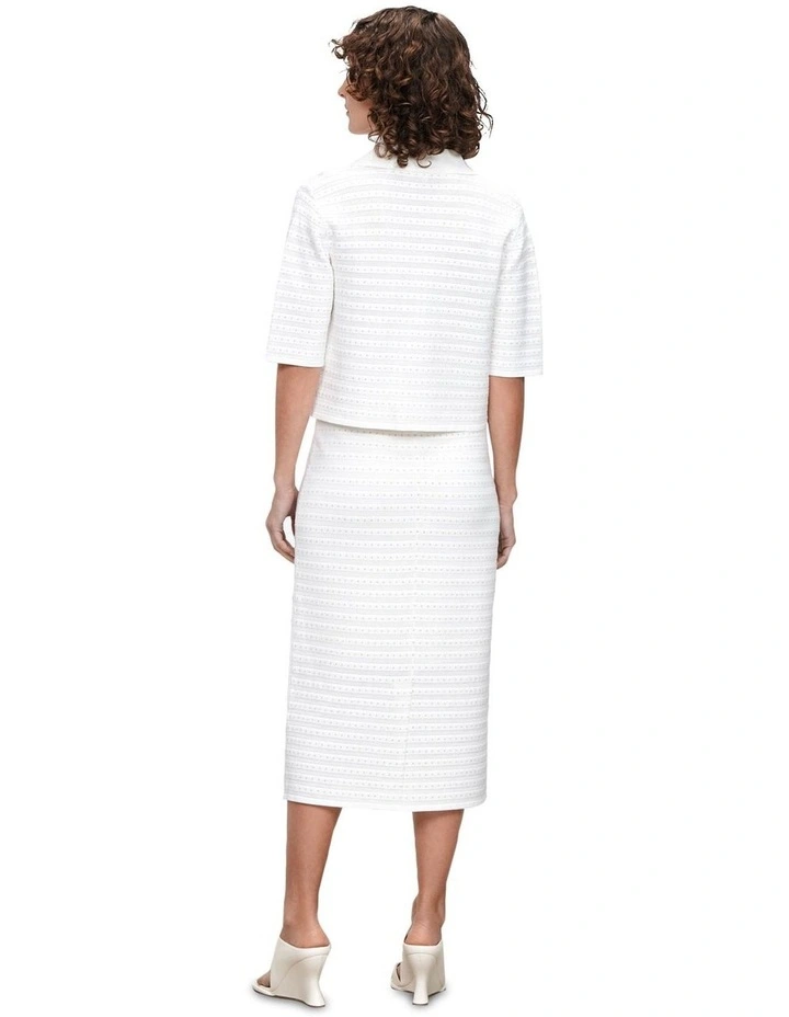 Lurex Pointelle Stripe Cardigan in Ivory image 2