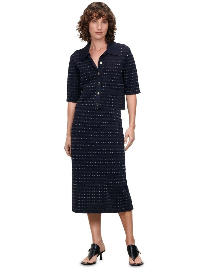 Lurex Pointelle Stripe Cardigan in Ink image 1