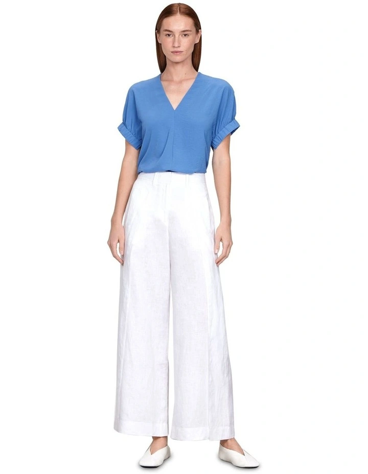 Washer Crinkle Gathered Sleeve Top in Iris Blue image 1