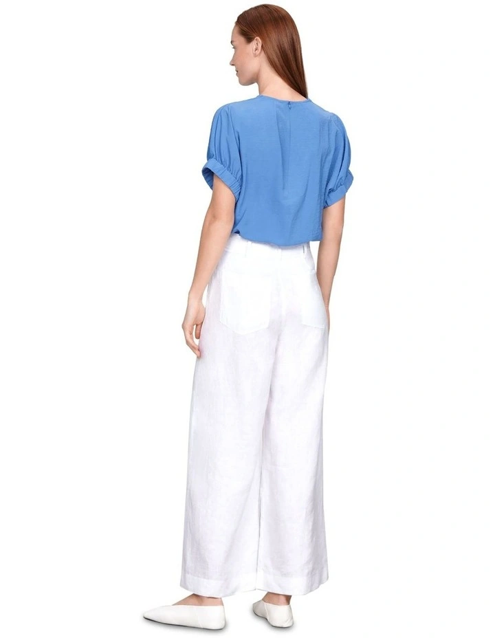Washer Crinkle Gathered Sleeve Top in Iris Blue image 2