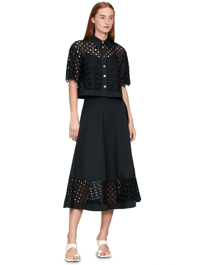 European Taffeta Lace Hem Skirt in Black image 1