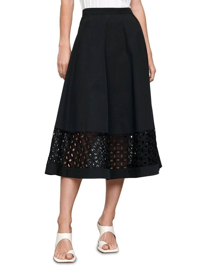 European Taffeta Lace Hem Skirt in Black image 2
