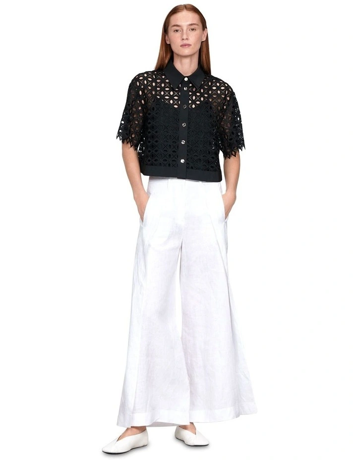 Geometric Scalloped Contrast Shirt in Black image 1