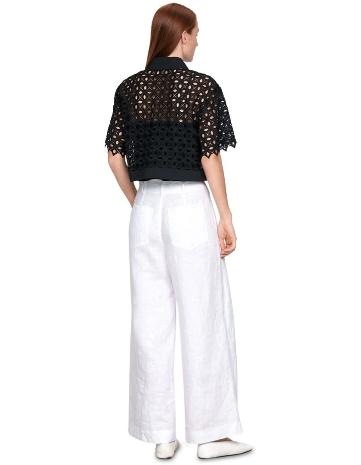 Geometric Scalloped Contrast Shirt in Black image 3