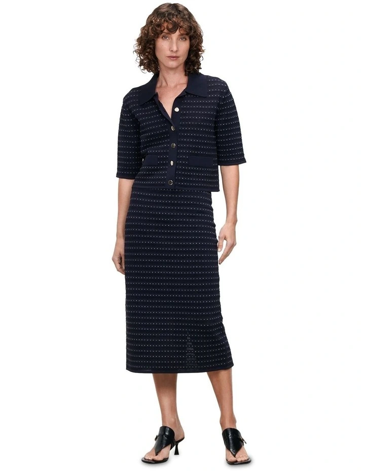 Lurex Pointelle Stripe Knit Skirt in Ink image 1