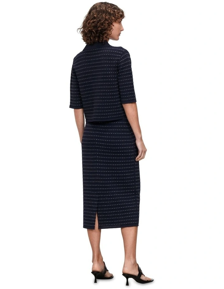 Lurex Pointelle Stripe Knit Skirt in Ink image 2