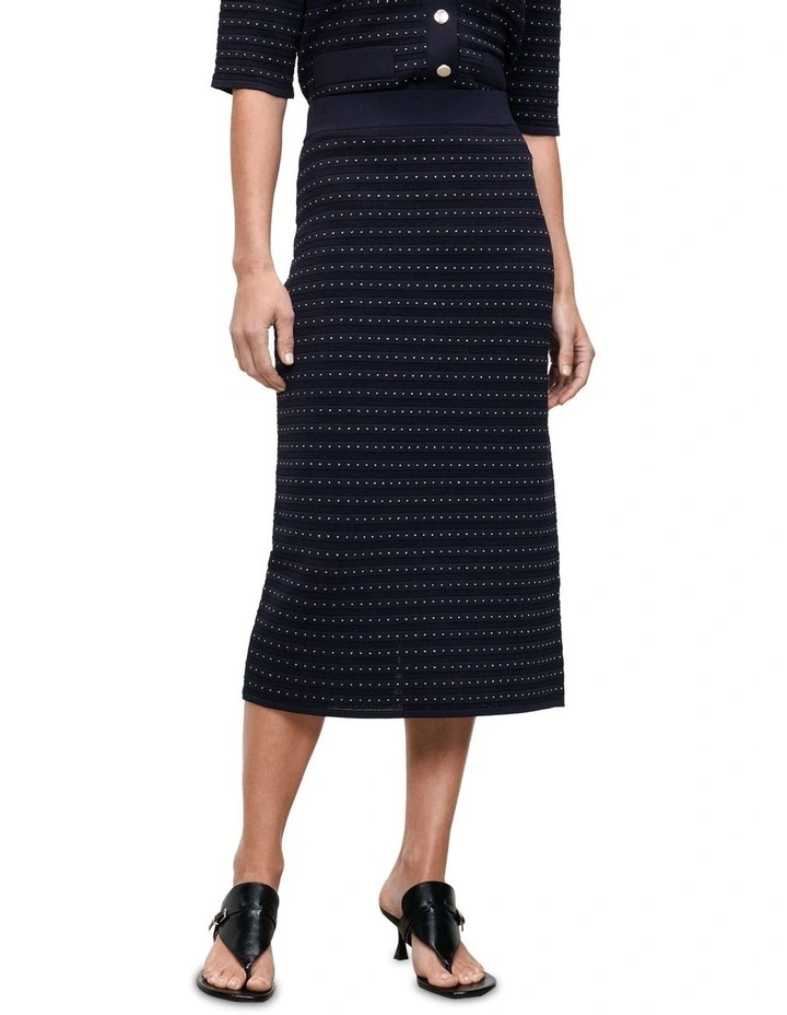 Lurex Pointelle Stripe Knit Skirt in Ink image 3