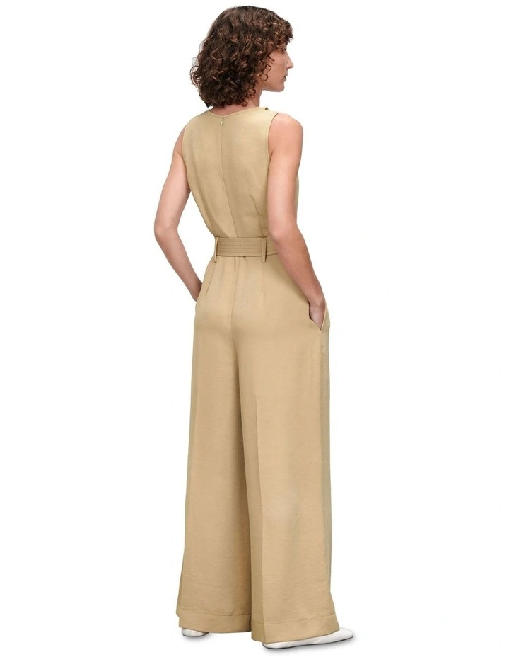 Grainy Twill Cowl Neck Jumpsuit in Camel image 3