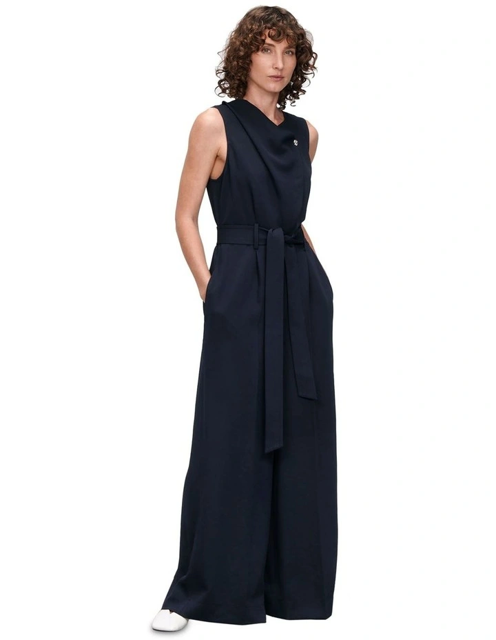 Grainy Twill Cowl Neck Jumpsuit in Ink image 1
