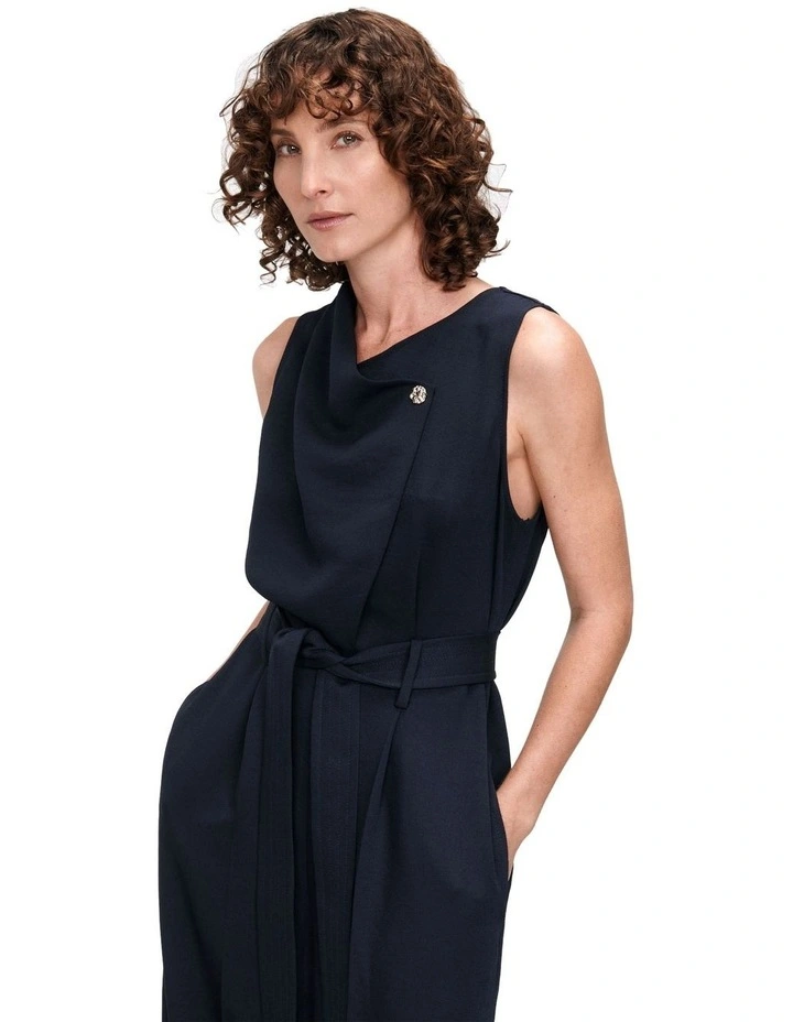 Grainy Twill Cowl Neck Jumpsuit in Ink image 2