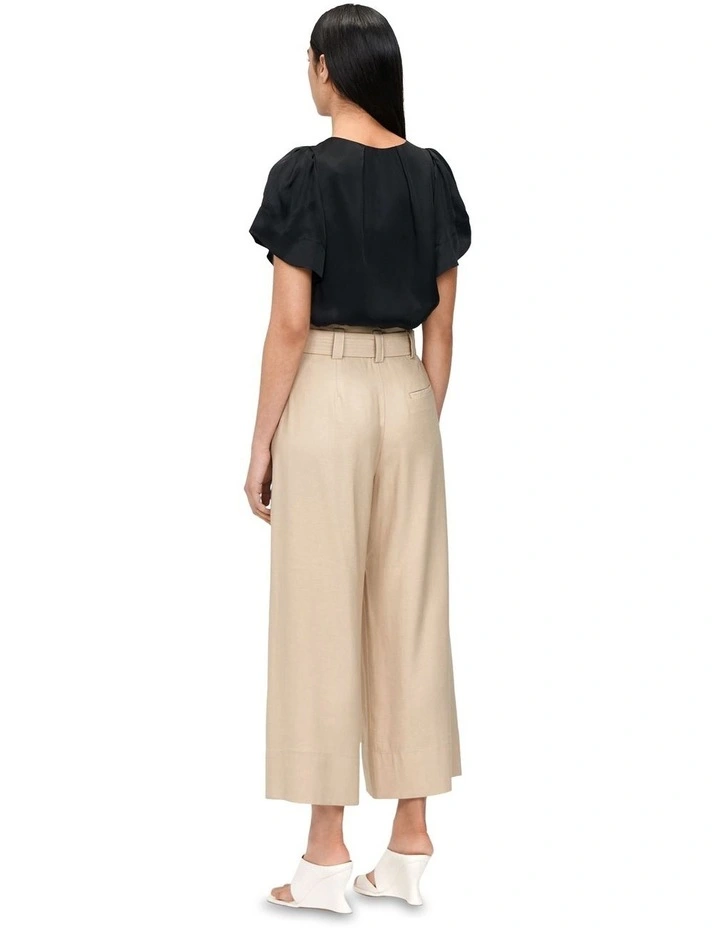Drapey Twill Tuck Neck Top in Black image 3