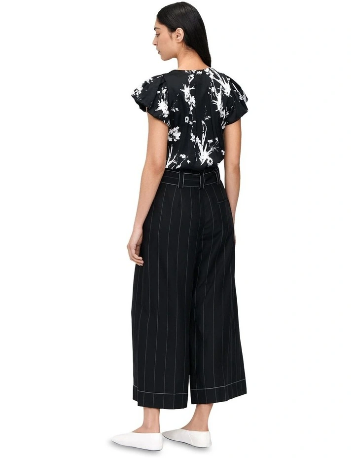 Textured Pinstripe Topstitched Cropped Pant in Black image 3