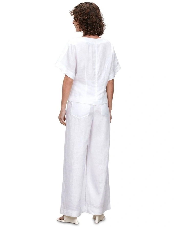 European Linen Slash Neck Top in White image 3