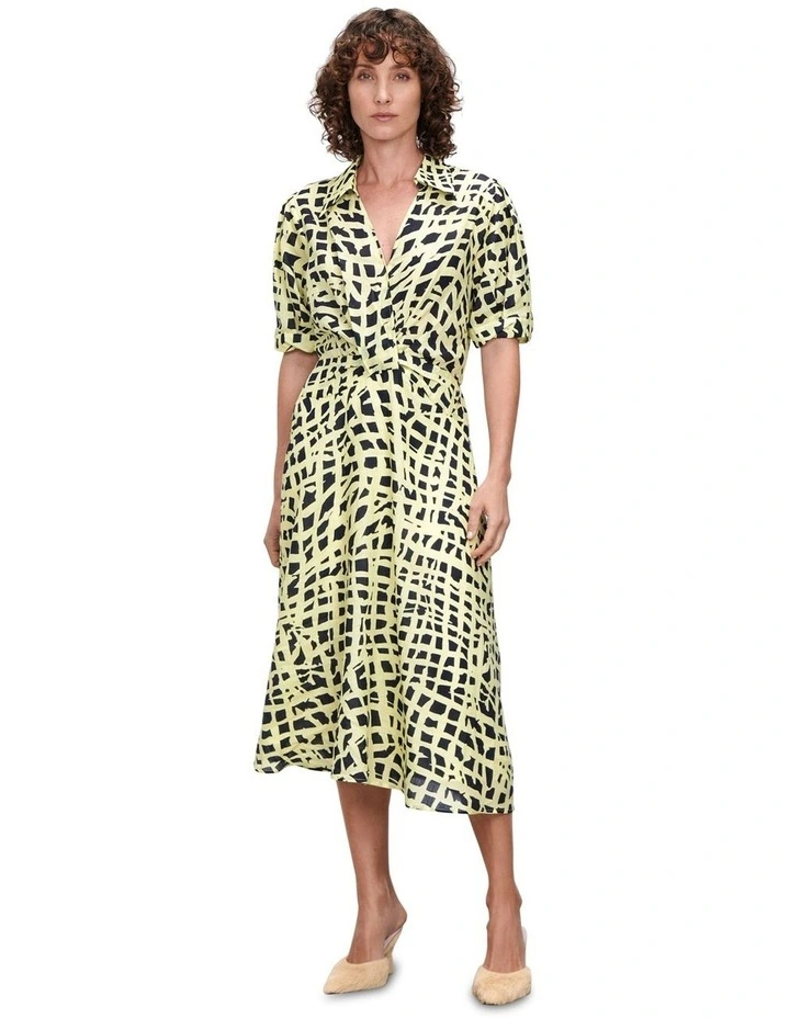 Mosaic Squares Twist Dress in Lemon image 1