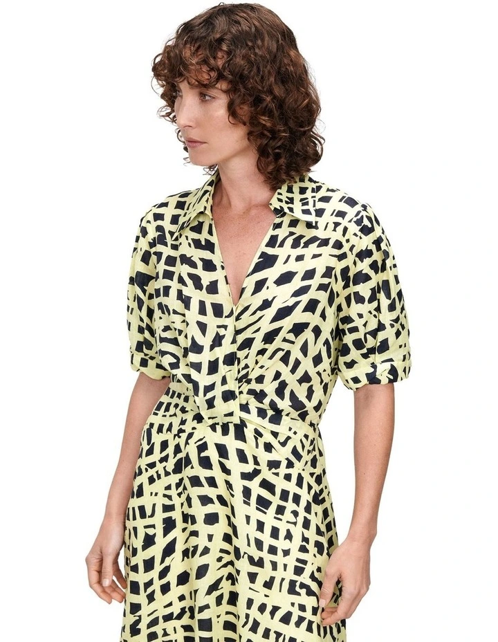 Mosaic Squares Twist Dress in Lemon image 2