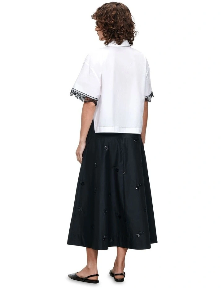 Cotton Poplin Lace Sleeve Shirt in White image 3