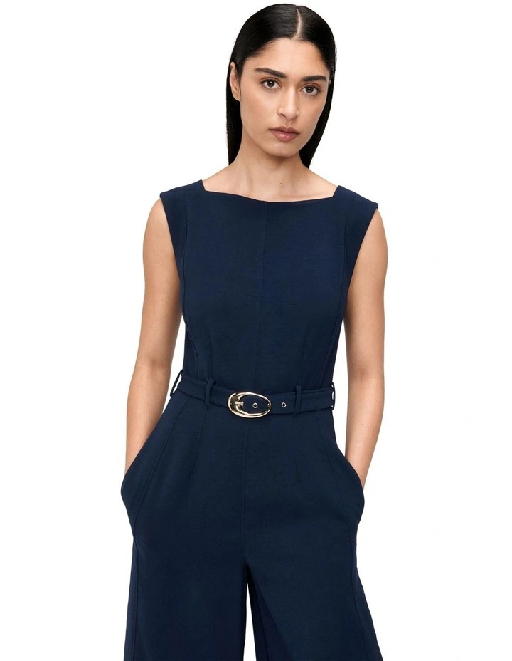 Double Crepe Boat Neck Jumpsuit in Ink image 2