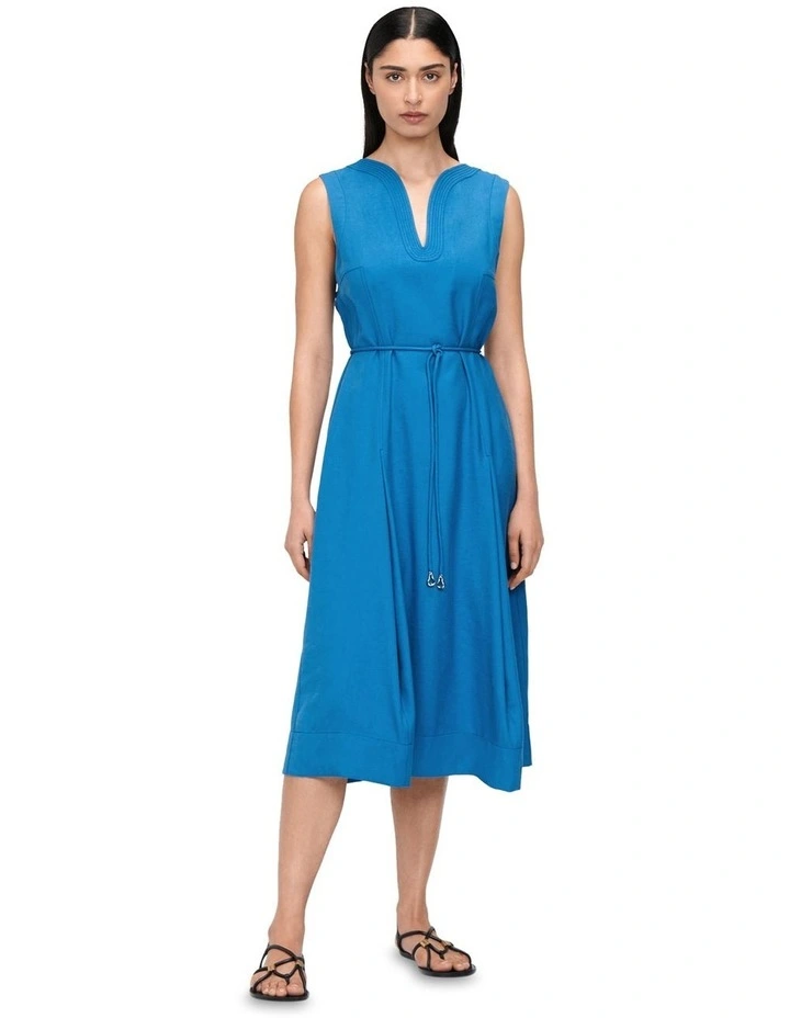 Sandwashed Viscose Topstitch Dress in Blue image 1