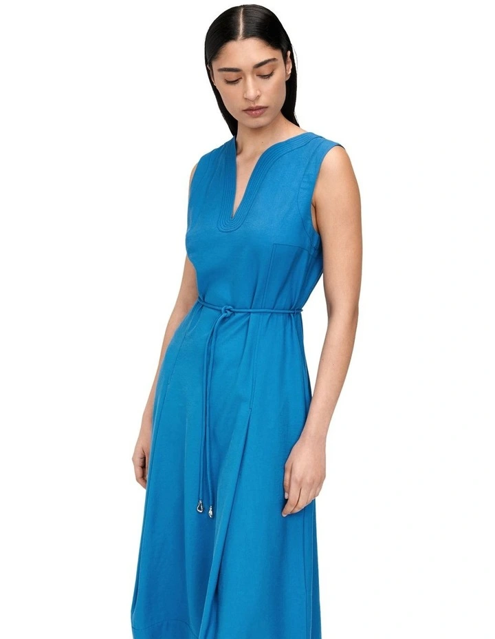 Sandwashed Viscose Topstitch Dress in Blue image 2