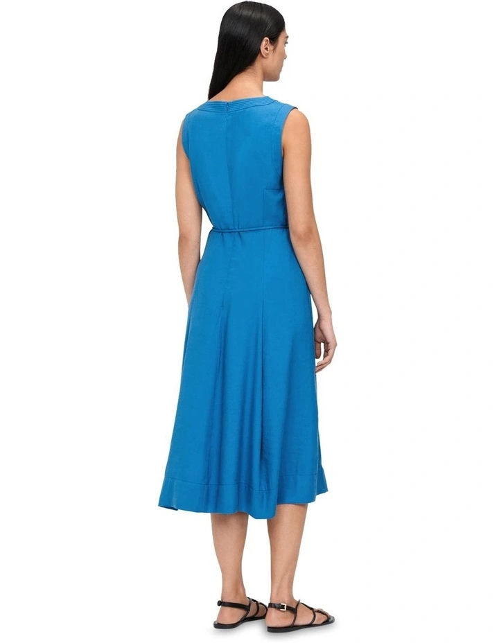 Sandwashed Viscose Topstitch Dress in Blue image 3