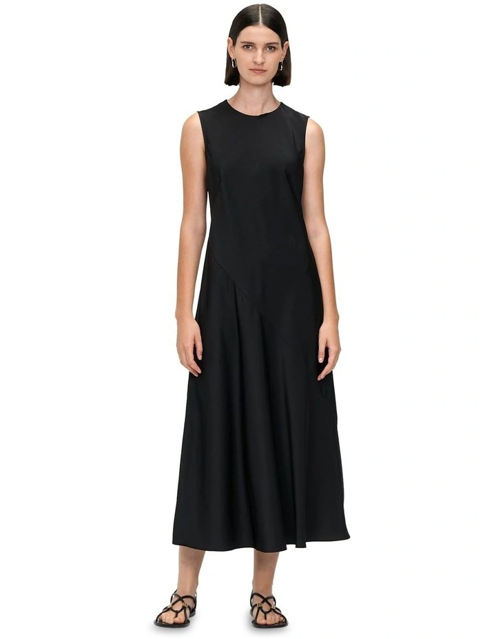 Washer Satin Flounce Yoke Dress in Black image 1