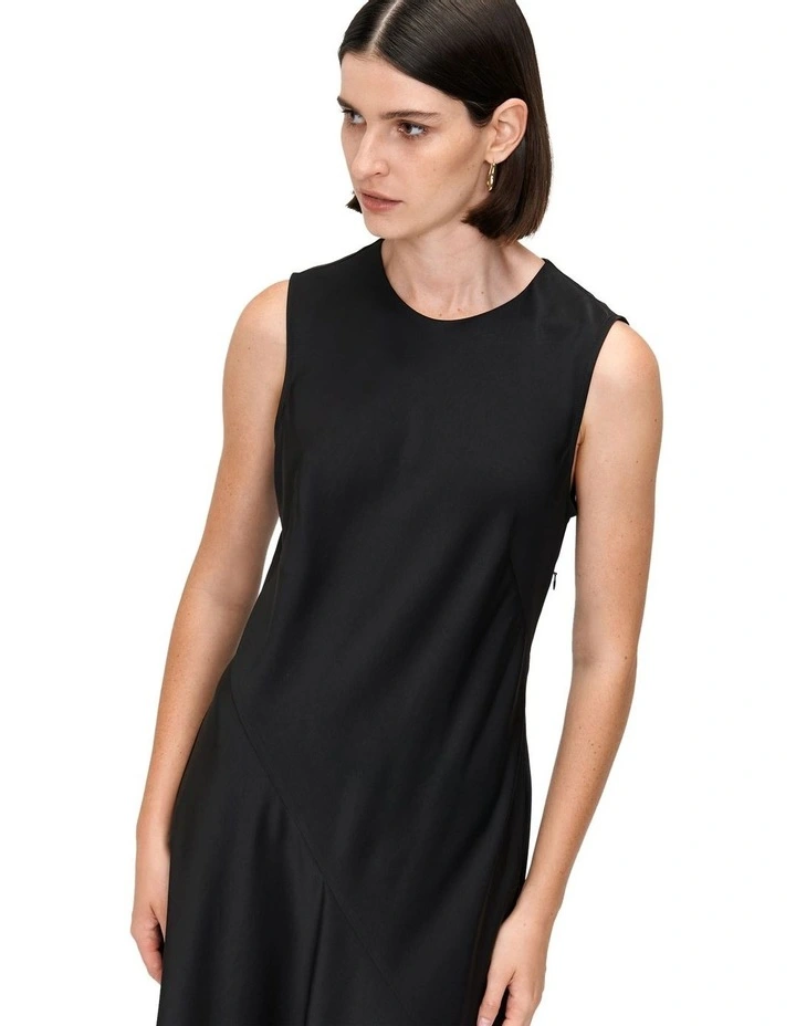 Washer Satin Flounce Yoke Dress in Black image 2