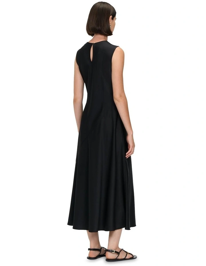 Washer Satin Flounce Yoke Dress in Black image 3