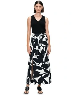 Shadow Leaf Maxi Skirt in Black/White