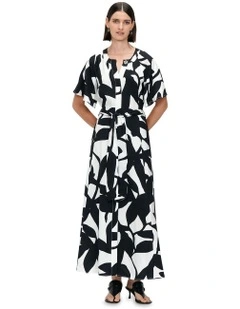 Shadow Leaf Maxi Dress in Black/White