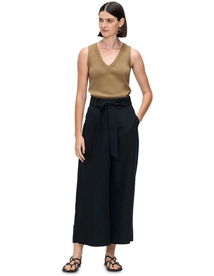 Luxe Linen Pocket Wide Cropped Pant in Black image 1