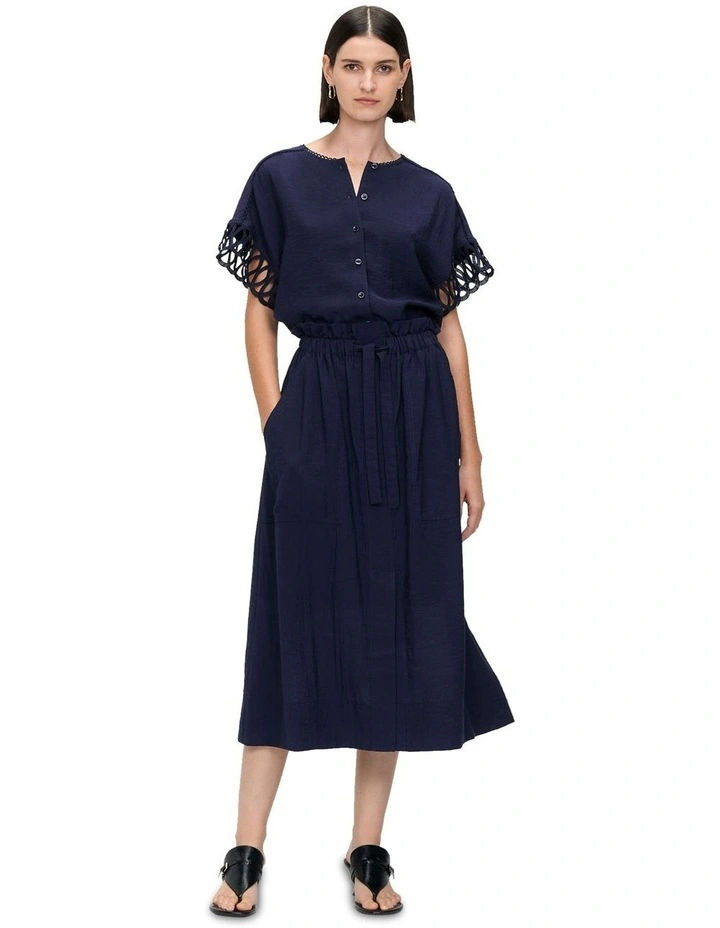 Textured Viscose Pocket Skirt in Navy image 1