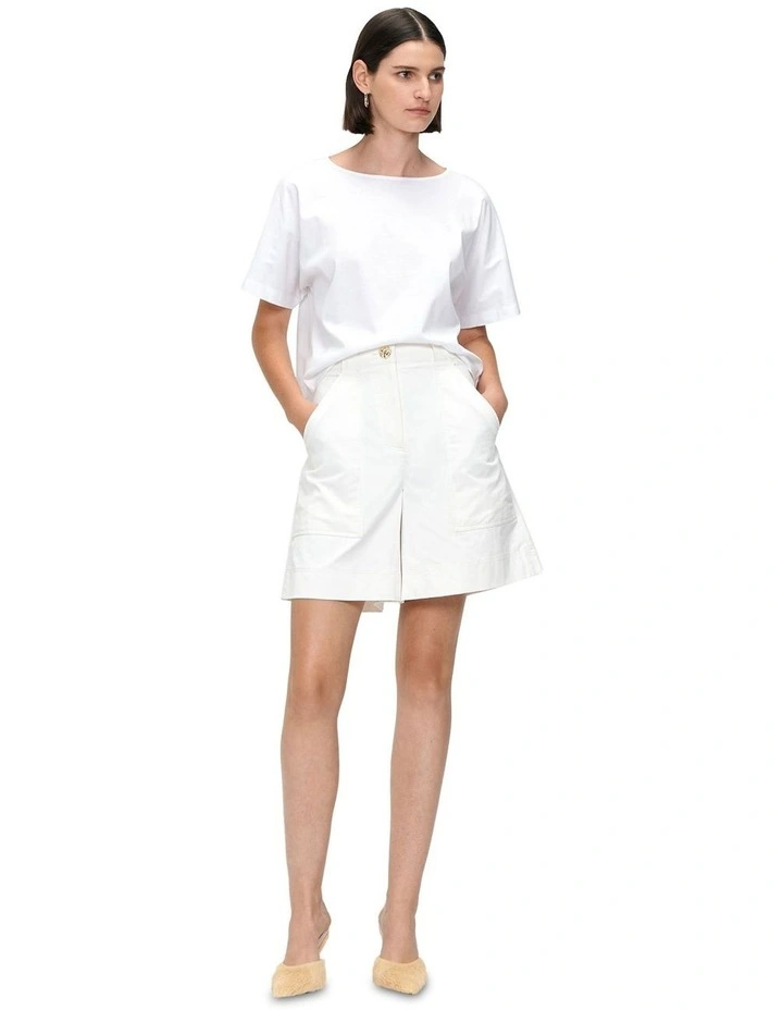 Mercerised CottonBoat Neck Tee in White image 1