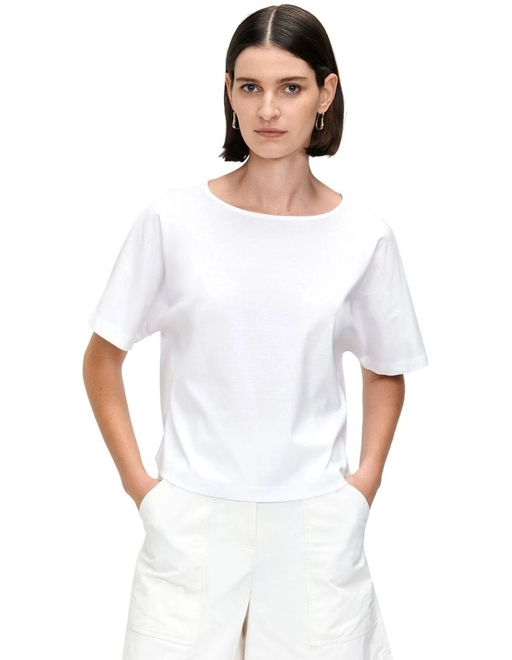 Mercerised CottonBoat Neck Tee in White image 2