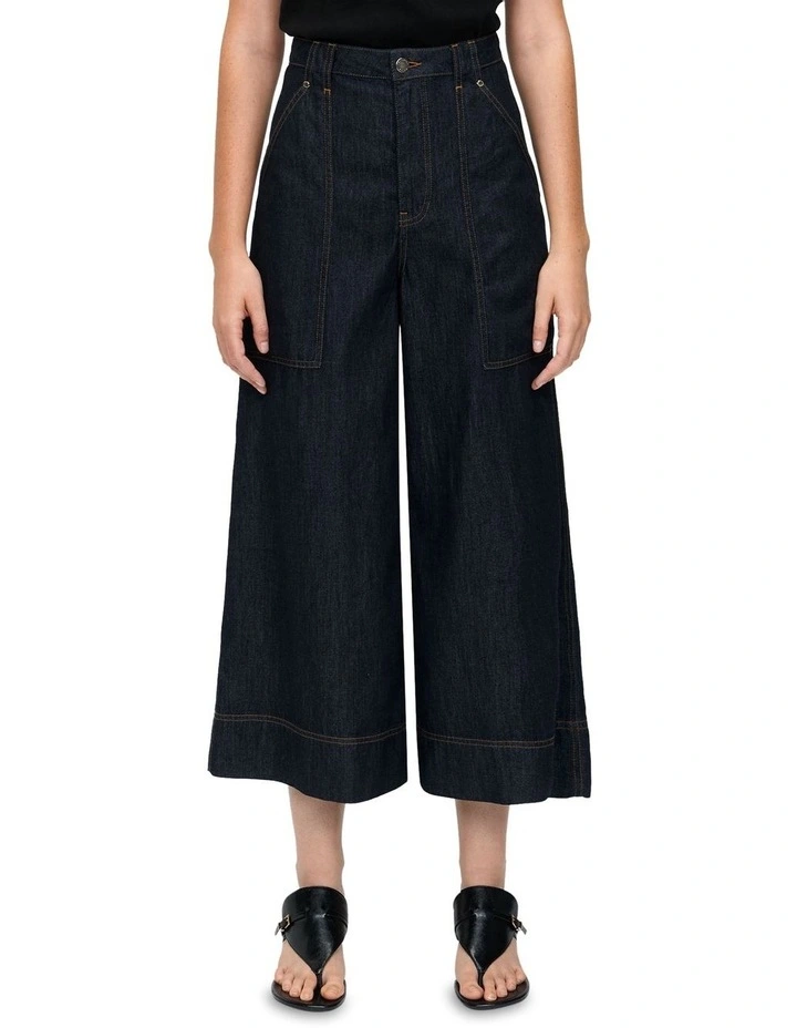 Tencel Denim Wide Cropped Pant in Dark Indigo Wash image 2