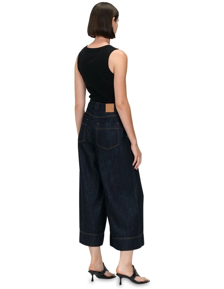 Tencel Denim Wide Cropped Pant in Dark Indigo Wash image 3