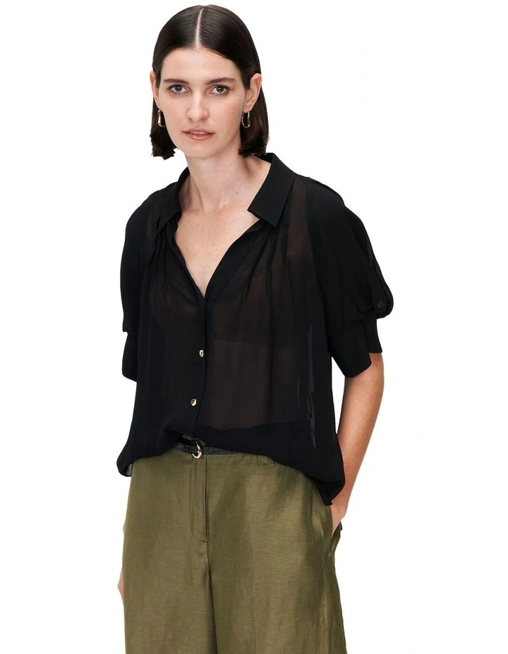 European Chiffon Trapeze Shirt in Black image 2
