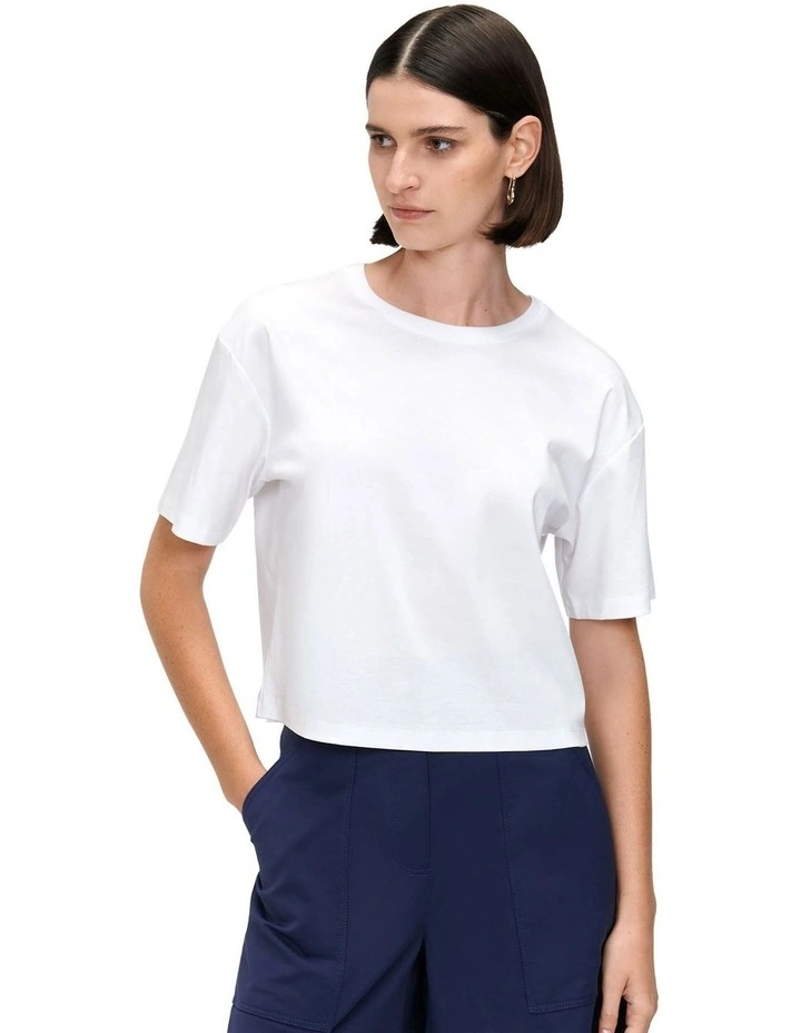 Mercerised Cotton Cropped Tee in White image 2