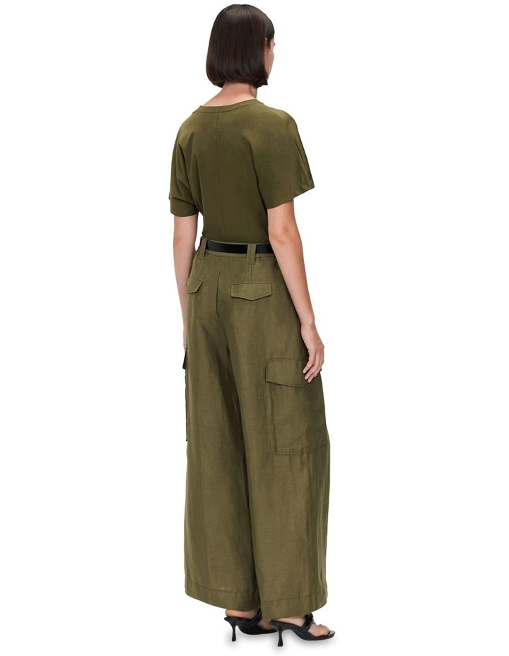 Mercerised CottonV-Neck Cropped Tee in Olive image 3