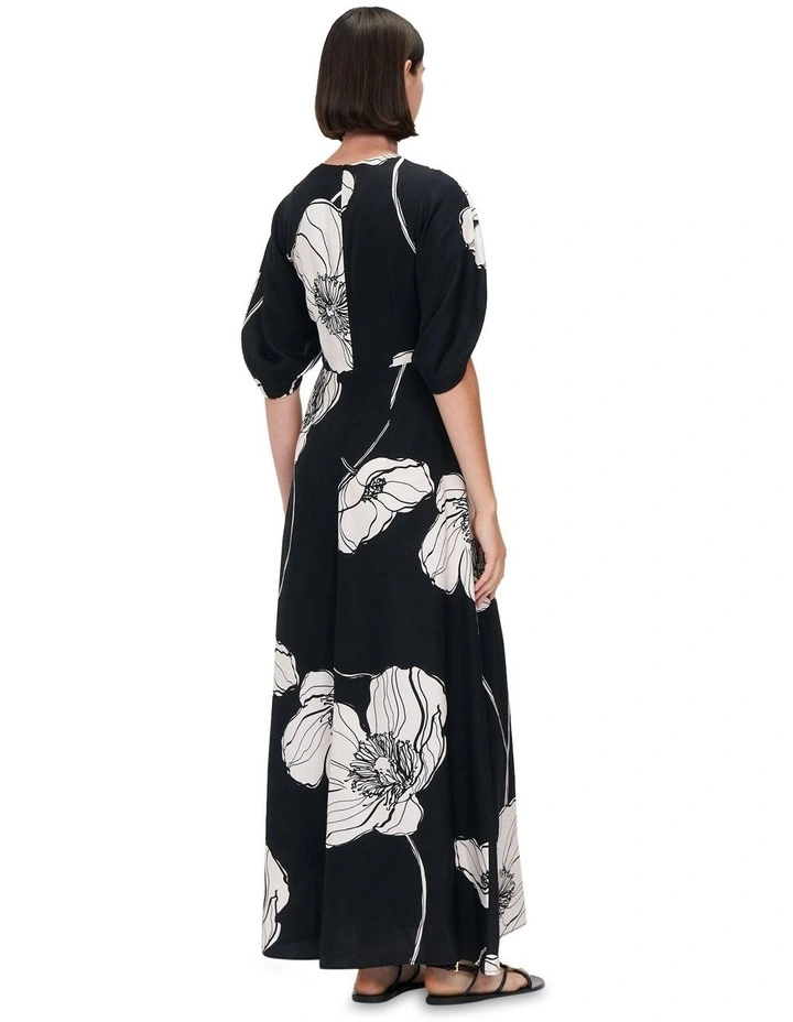 Ebony Poppy Viscose Linen Dress in Black/White image 3