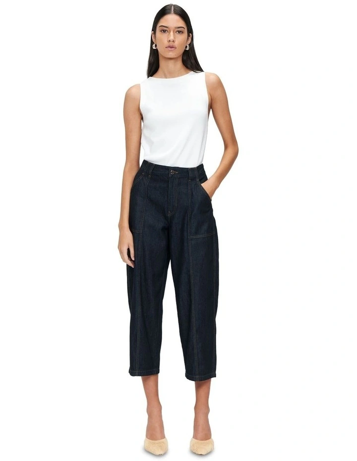Tencel Denim Barrel Leg Pant in Dark Indigo Wash image 1
