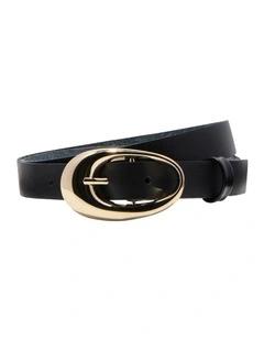Oblong Buckle Leather Belt in Black