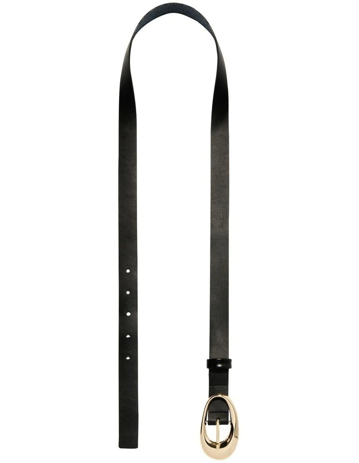 Oblong Buckle Leather Belt in Black image 2