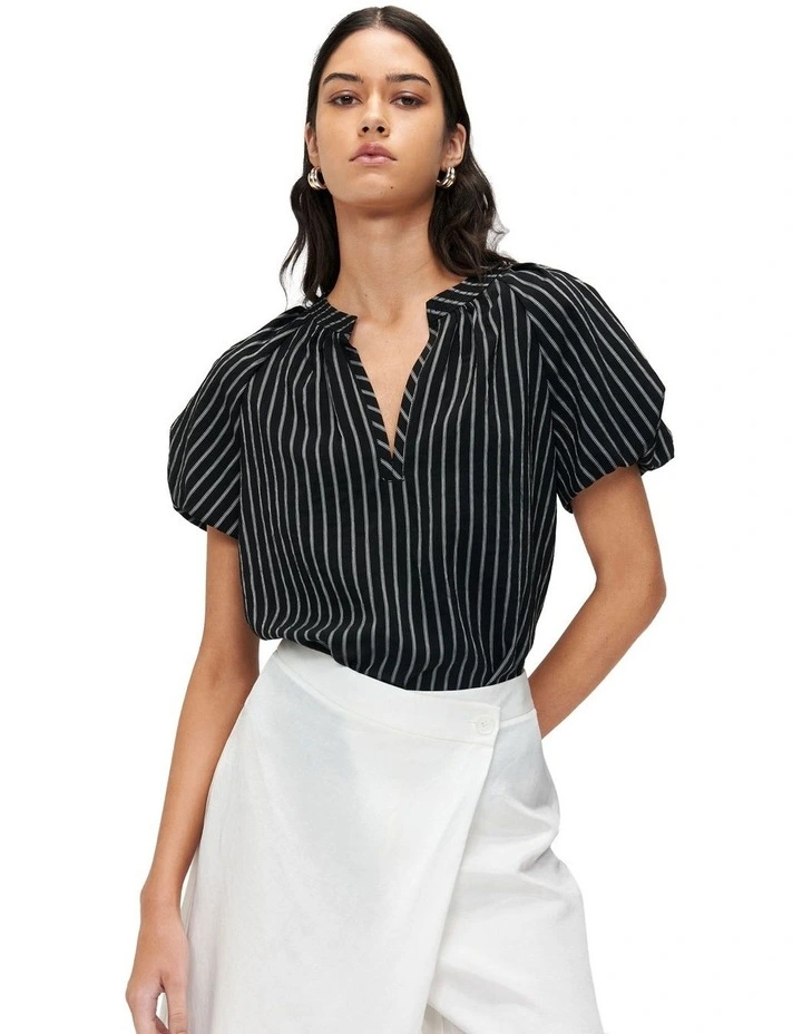 Soft Pinstripe Swing Top in Black image 2