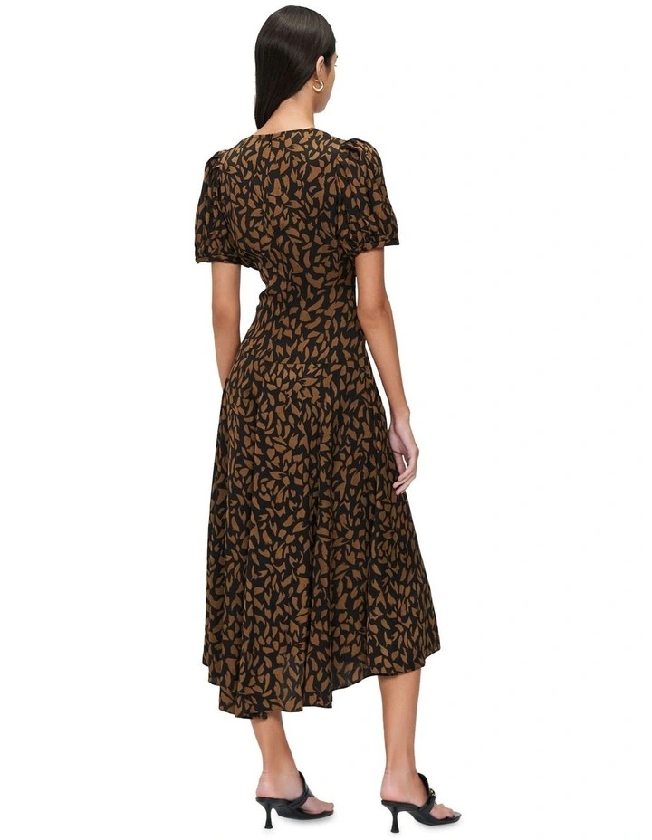 Hazel Leopard Satin Gathered Dress in Brown image 2